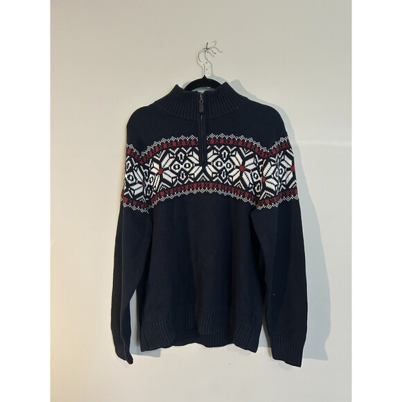 NWT L.L. Bean Sweater Nordic Zip Neck Long Sleeve Multi-Color Cotton Size Medium - Picture 1 of 5